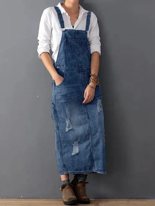 Denim-Kleid für Damen | Midi mit verstellbaren Trägern