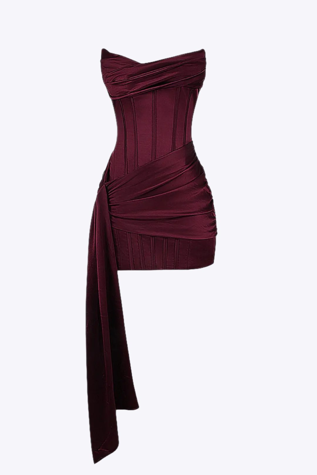 Drapiertes traegerloses Kleid mit asymmetrischem Saum fuer Damen 1
