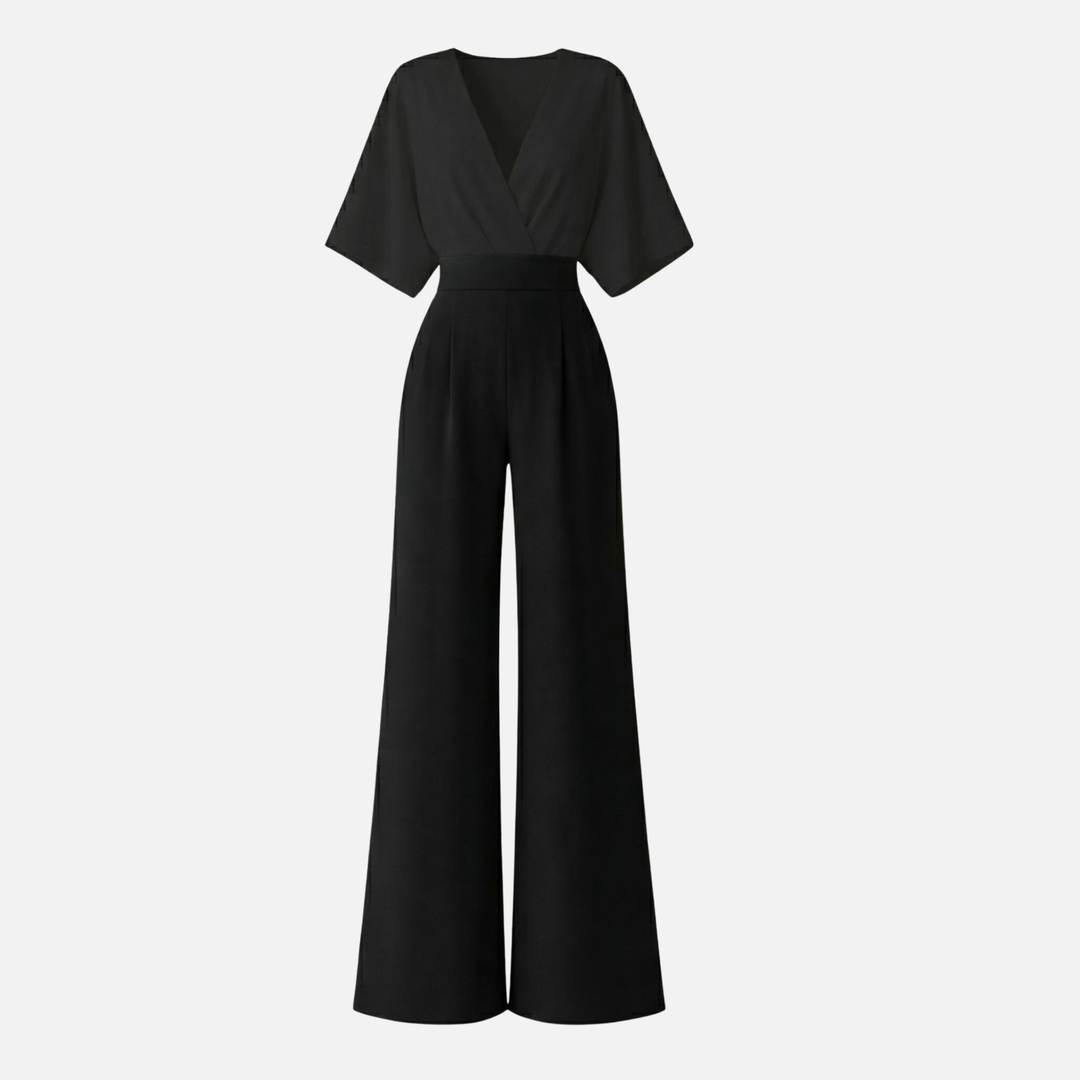 Elegant Jumpsuit with Wide Legs and Deep Neckline for Women