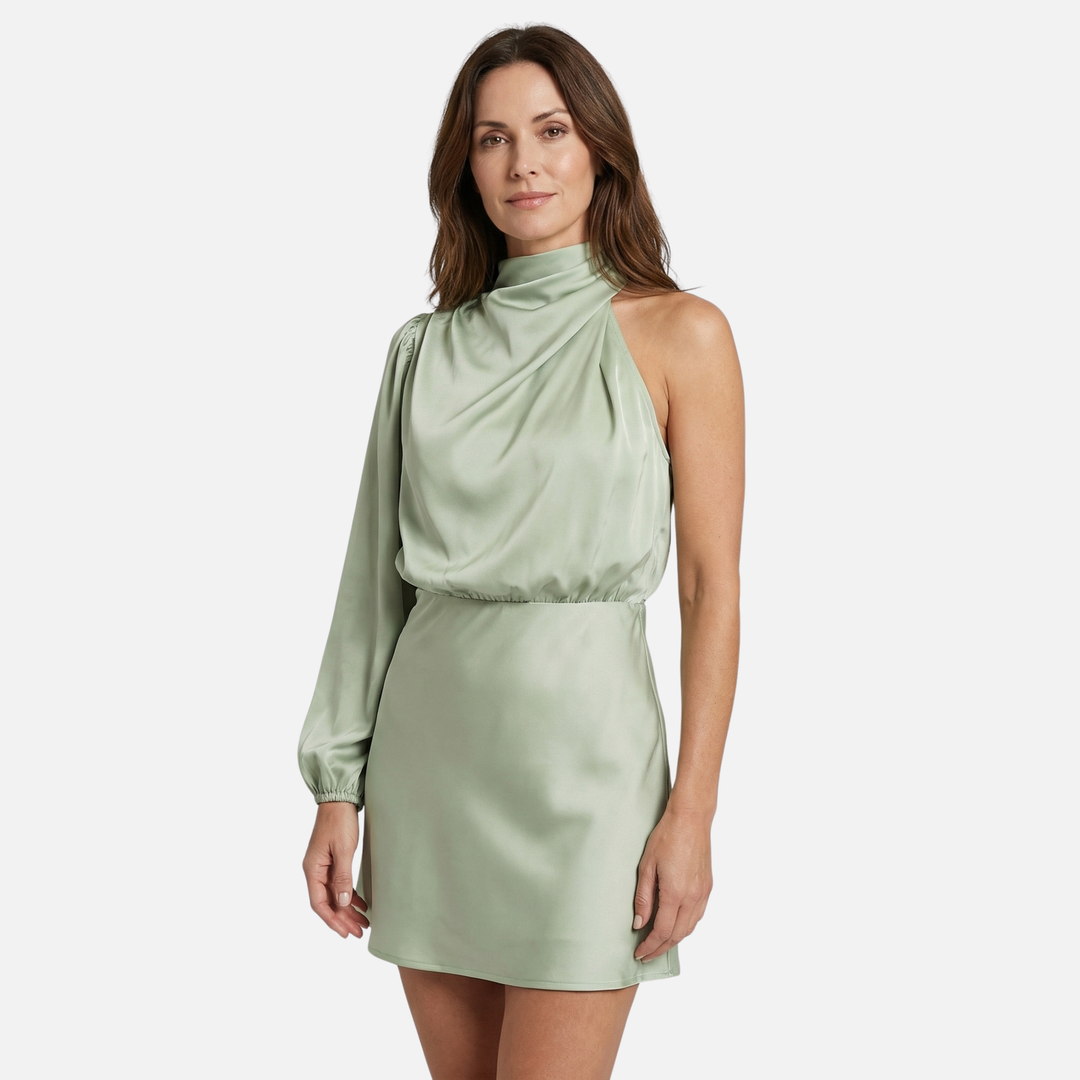 Elegantes Damen-Satin-Midikleid mit One-Shoulder-Schnitt und Seitenschlitz