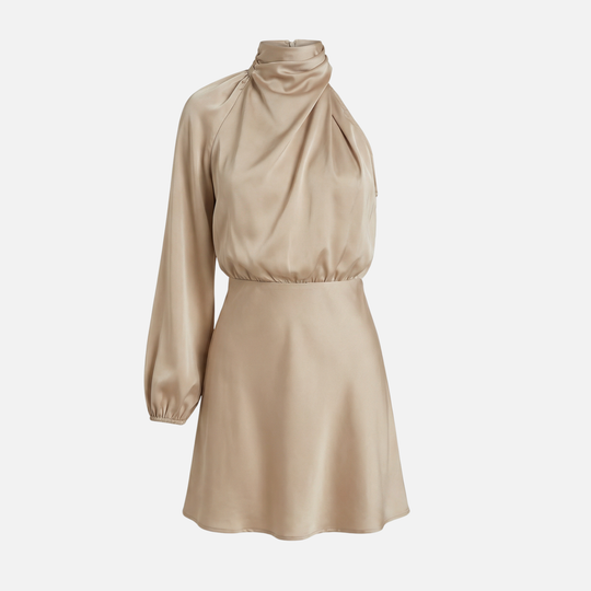 Elegantes Damen-Satin-Midikleid mit One-Shoulder-Schnitt und Seitenschlitz