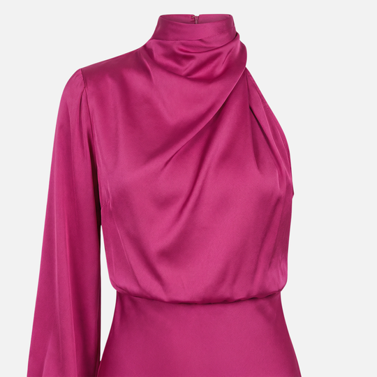 Elegantes Damen-Satin-Midikleid mit One-Shoulder-Schnitt und Seitenschlitz