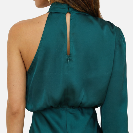 Elegantes Damen-Satin-Midikleid mit One-Shoulder-Schnitt und Seitenschlitz