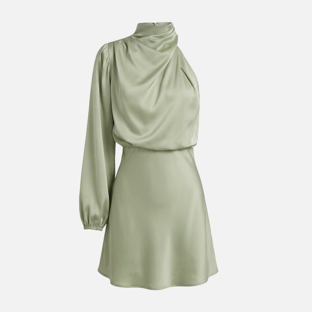 Elegantes Damen-Satin-Midikleid mit One-Shoulder-Schnitt und Seitenschlitz