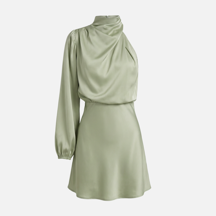 Elegantes Damen-Satin-Midikleid mit One-Shoulder-Schnitt und Seitenschlitz