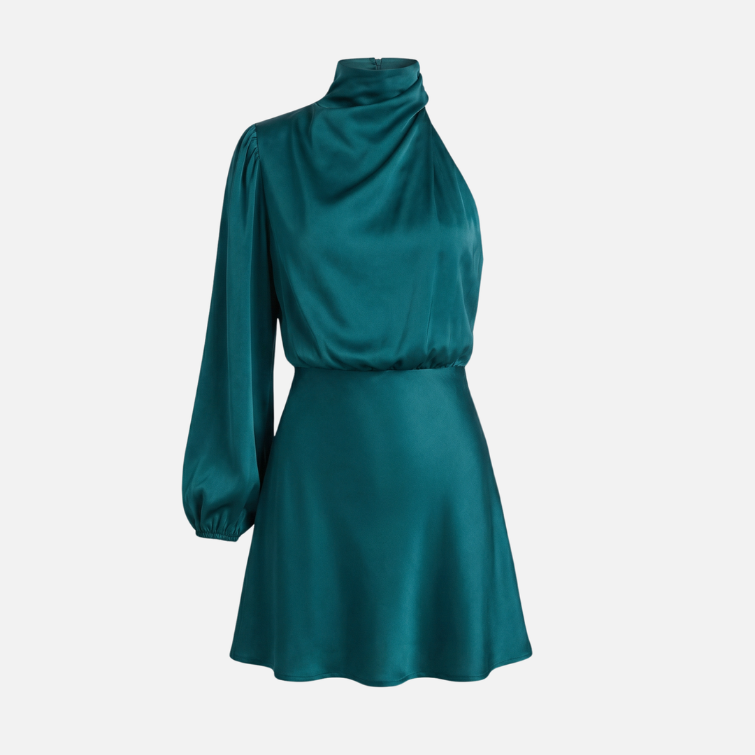 Elegantes Damen-Satin-Midikleid mit One-Shoulder-Schnitt und Seitenschlitz