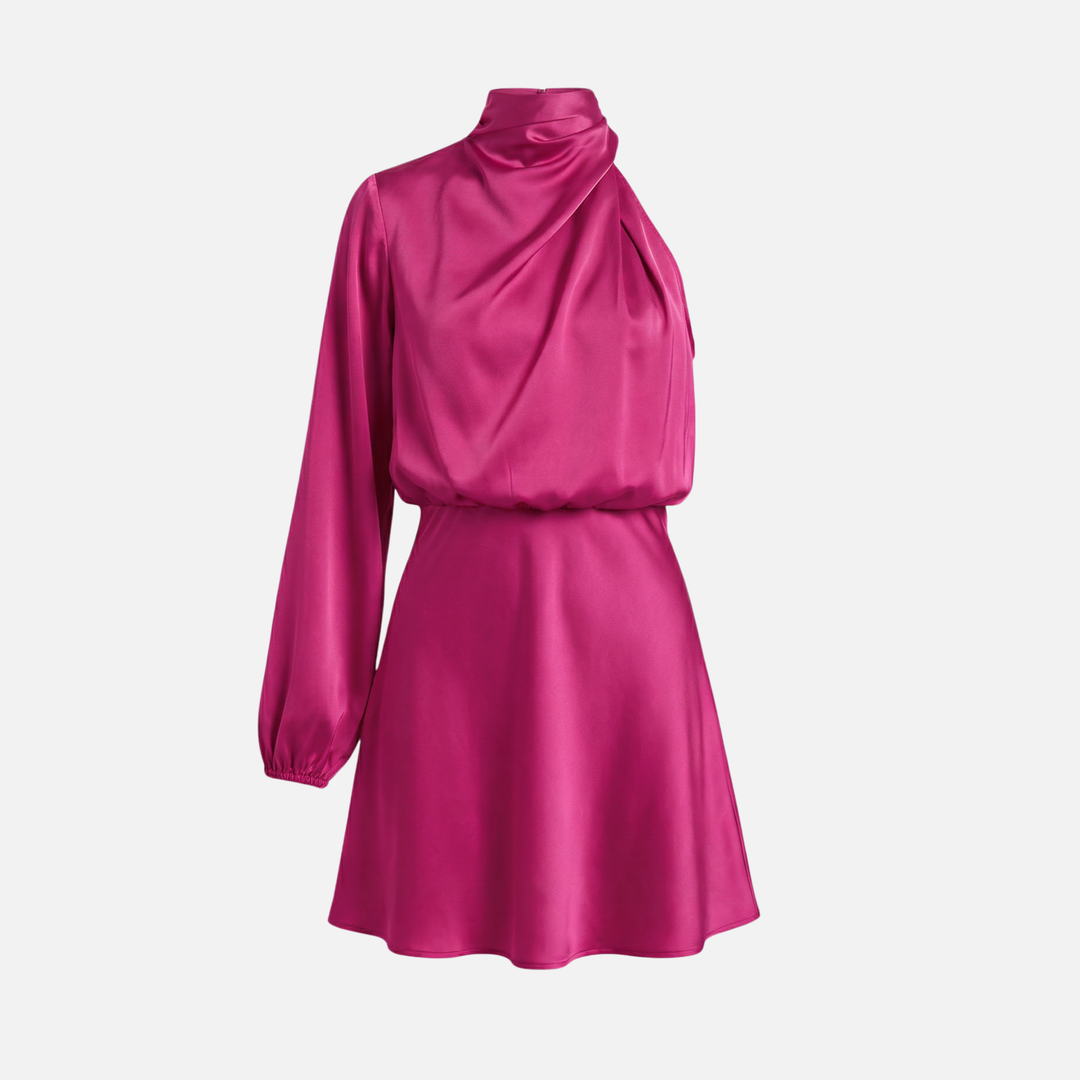 Elegantes Damen-Satin-Midikleid mit One-Shoulder-Schnitt und Seitenschlitz