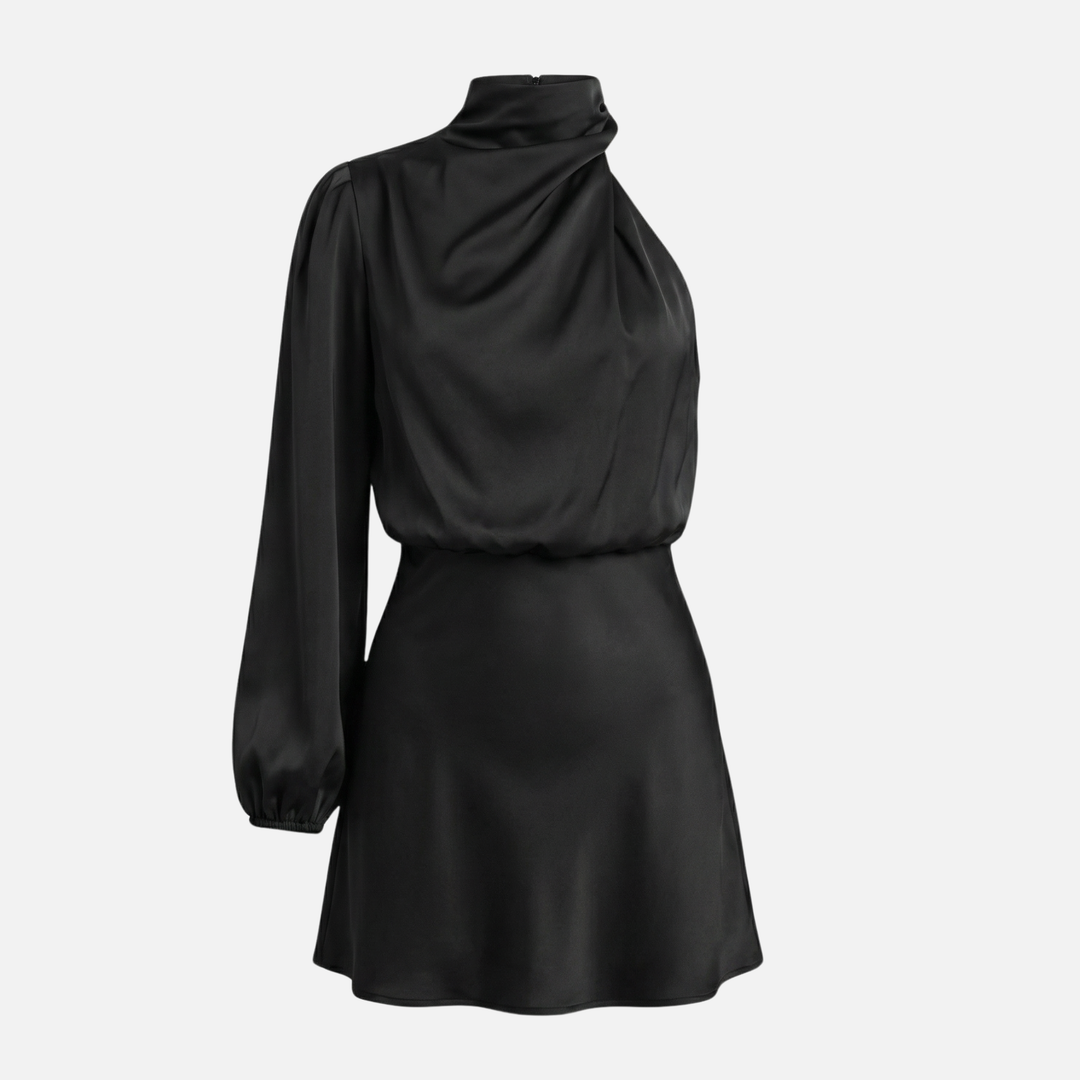 Elegantes Damen-Satin-Midikleid mit One-Shoulder-Schnitt und Seitenschlitz