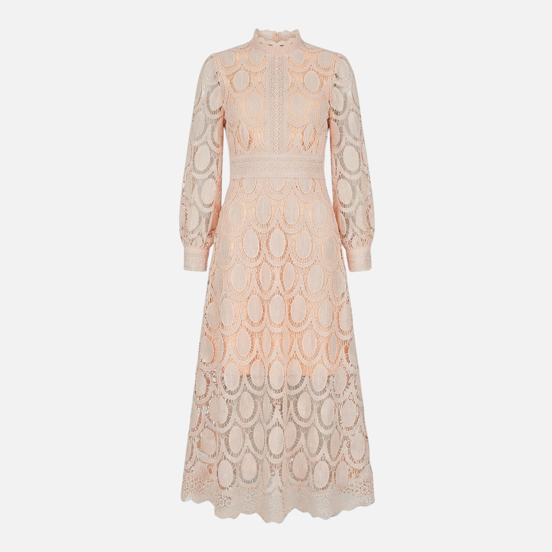 Elegant Lace Dress High Neck Midi A-Line Dress for Women