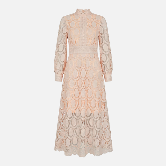 Elegant Lace Dress High Neck Midi A-Line Dress for Women