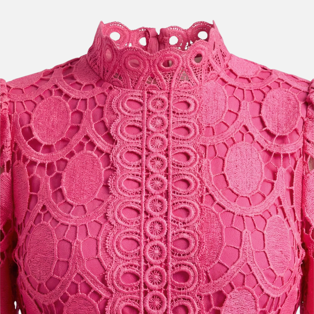 Elegant Lace Dress High Neck Midi A-Line Dress for Women