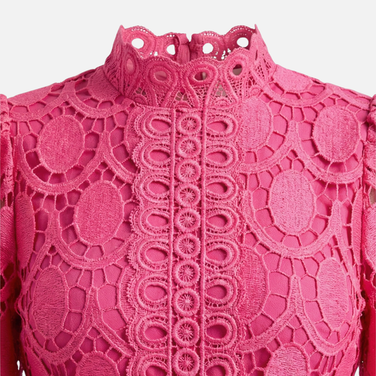 Elegant Lace Dress High Neck Midi A-Line Dress for Women