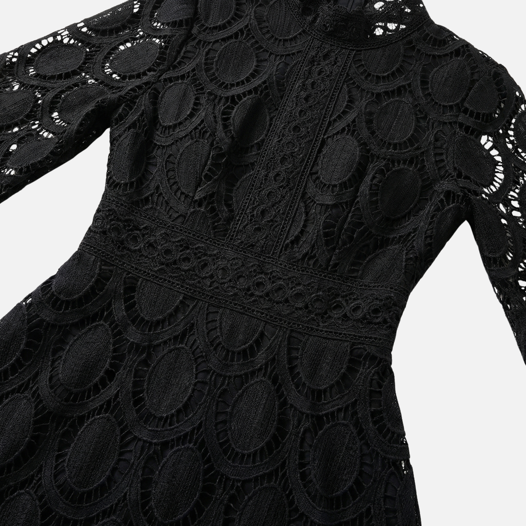 Elegant Lace Dress High Neck Midi A-Line Dress for Women