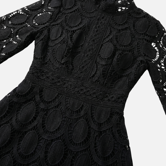 Elegant Lace Dress High Neck Midi A-Line Dress for Women