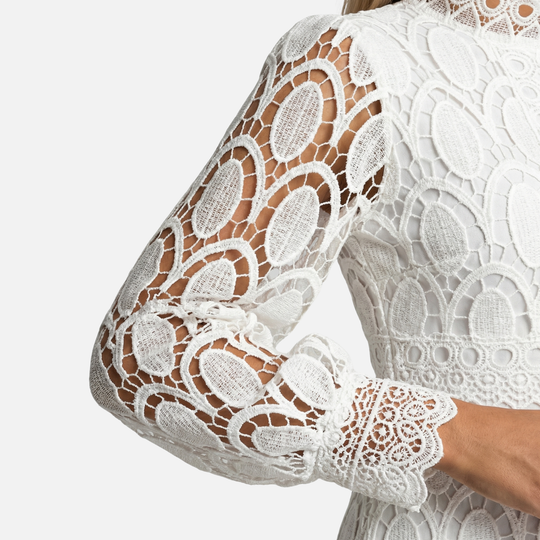 Elegant Lace Dress High Neck Midi A-Line Dress for Women