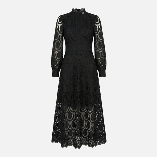 Elegant Lace Dress High Neck Midi A-Line Dress for Women