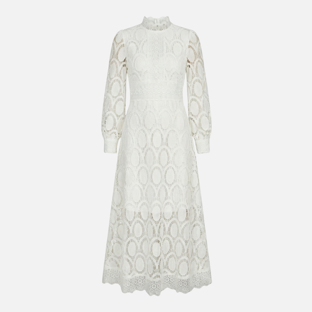 Elegant Lace Dress High Neck Midi A-Line Dress for Women