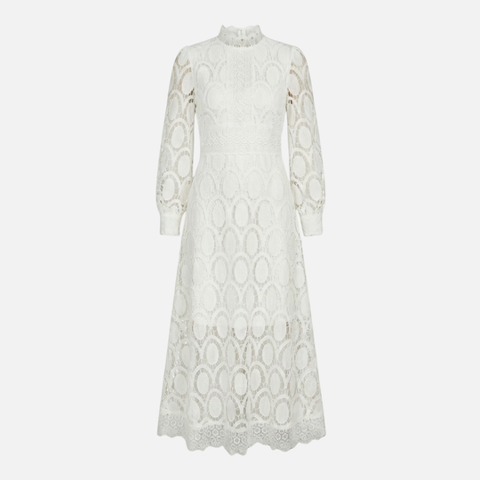 Elegant Lace Dress High Neck Midi A-Line Dress for Women