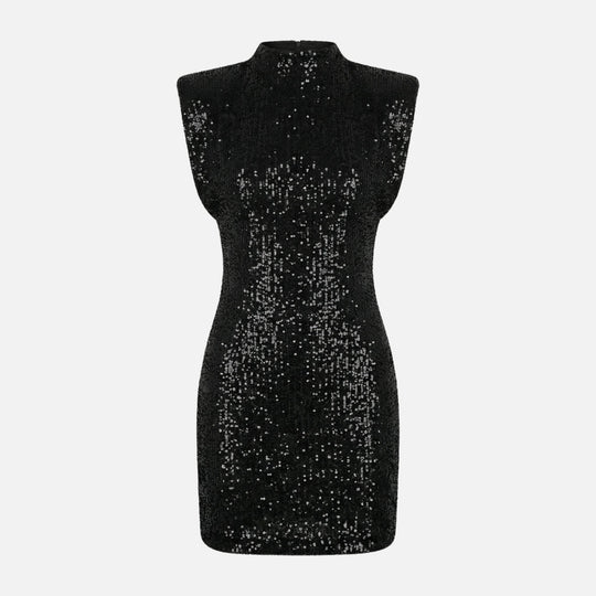 Eng anliegendes Pailletten-Minikleid Stehkragen für Damen