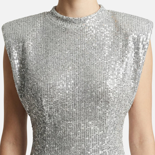 Eng anliegendes Pailletten-Minikleid Stehkragen für Damen