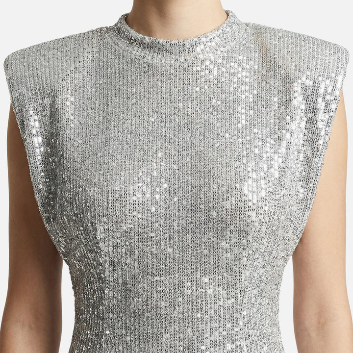 Eng anliegendes Pailletten-Minikleid Stehkragen für Damen