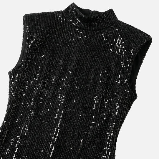 Eng anliegendes Pailletten-Minikleid Stehkragen für Damen