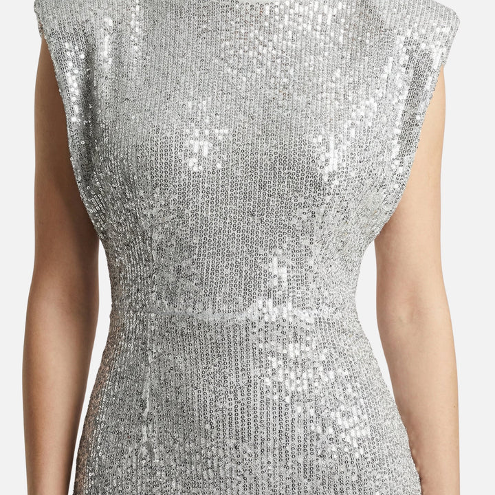 Eng anliegendes Pailletten-Minikleid Stehkragen für Damen