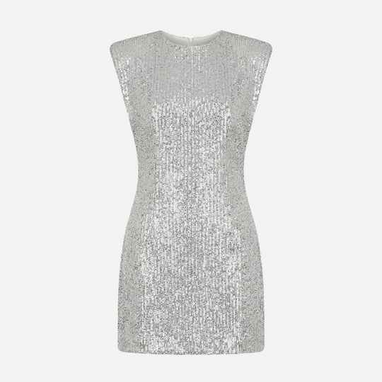 Eng anliegendes Pailletten-Minikleid Stehkragen für Damen