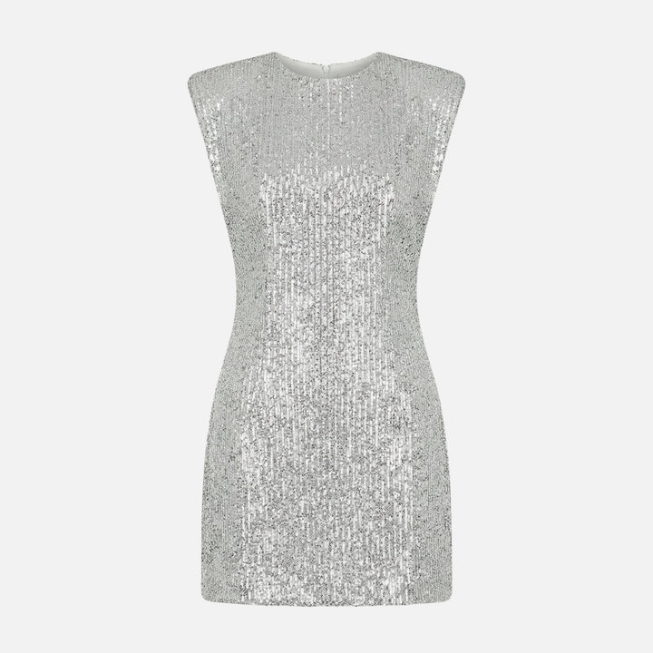 Eng anliegendes Pailletten-Minikleid Stehkragen für Damen