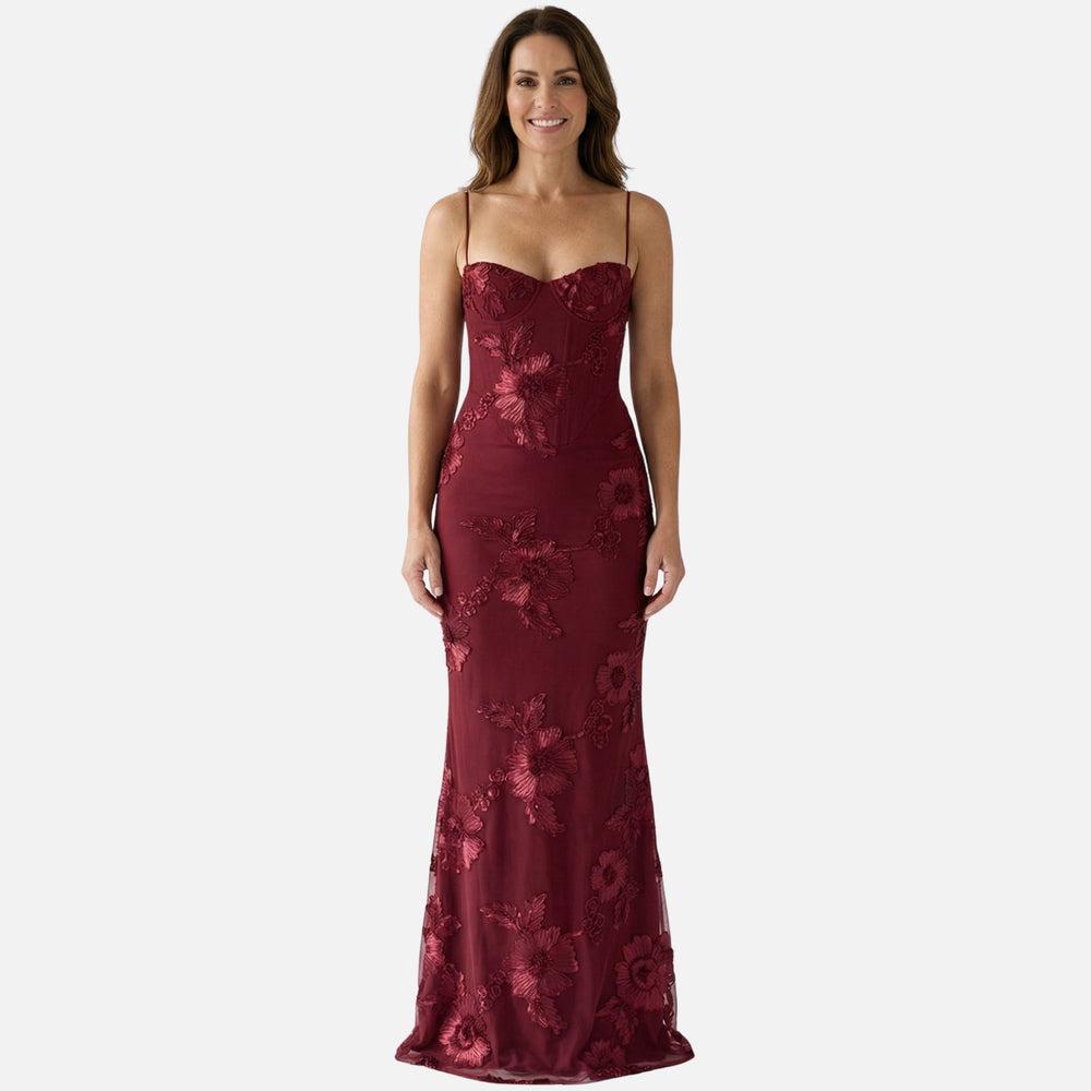 Figure-Hugging Satin Maxi Dress with Corset Top for Women