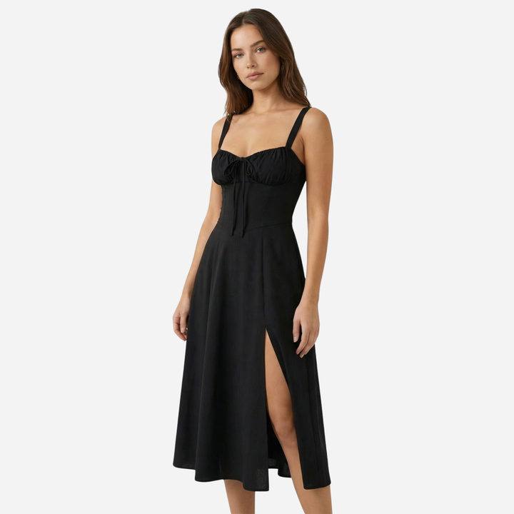 Elegant Corset Midi Dress with Side Slit for Women