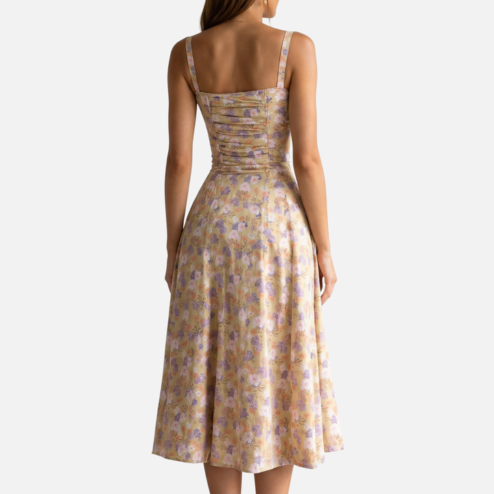 Elegant Corset Midi Dress with Side Slit for Women