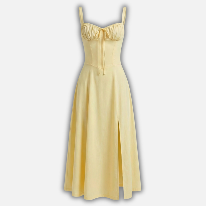 Elegant Corset Midi Dress with Side Slit for Women