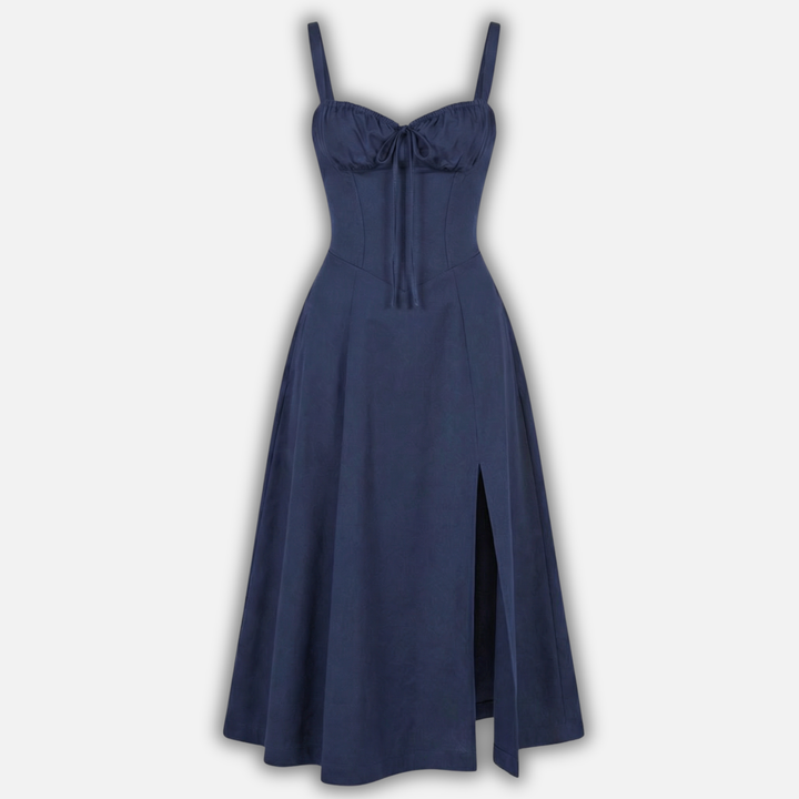 Elegant Corset Midi Dress with Side Slit for Women