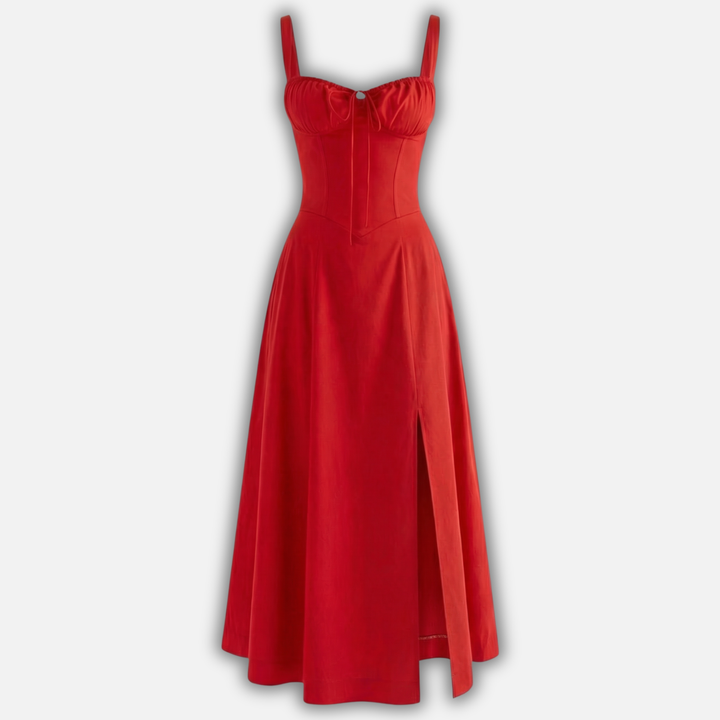 Elegant Corset Midi Dress with Side Slit for Women