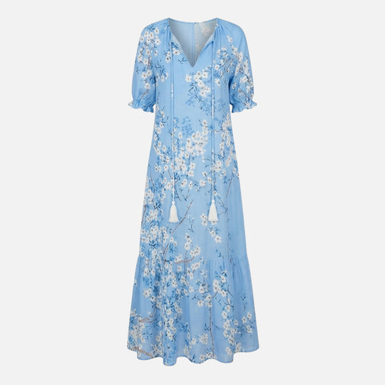Flowy Midi Dress in Viscose Blend with V-Neck for Women