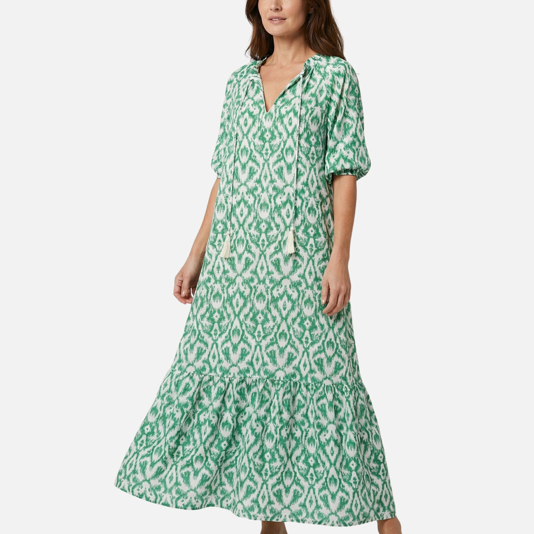 Flowy Midi Dress in Viscose Blend with V-Neck for Women