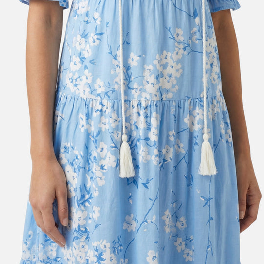 Flowy Midi Dress in Viscose Blend with V-Neck for Women