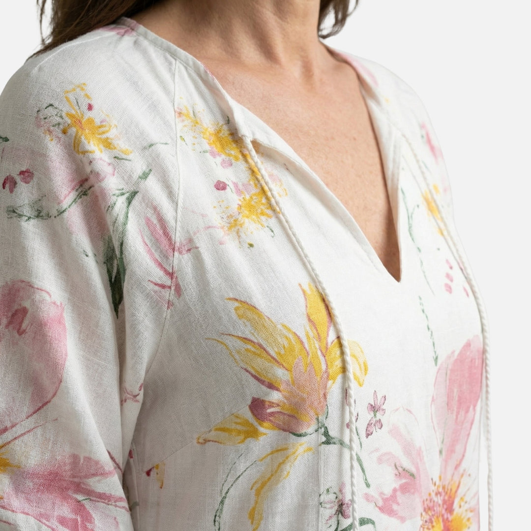 Flowy Midi Dress in Viscose Blend with V-Neck for Women
