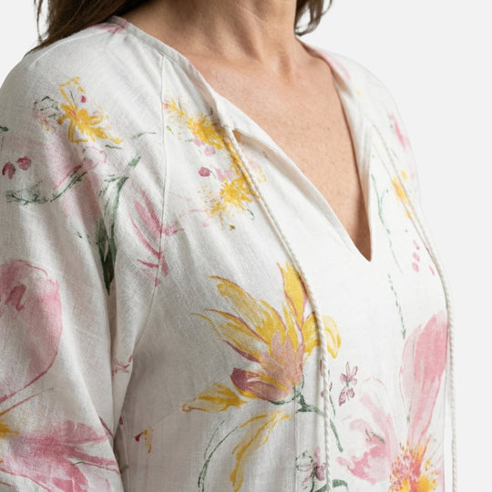 Flowy Midi Dress in Viscose Blend with V-Neck for Women
