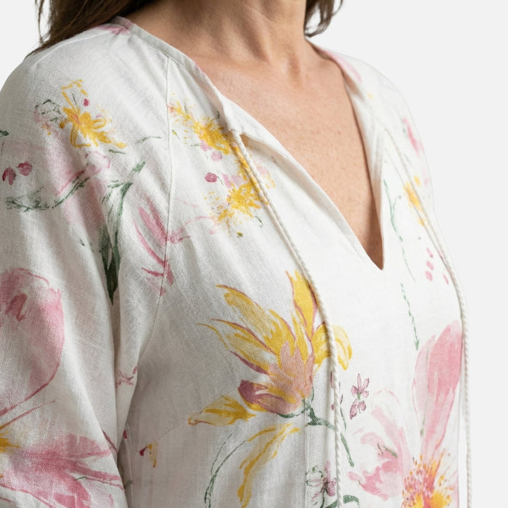 Flowy Midi Dress in Viscose Blend with V-Neck for Women
