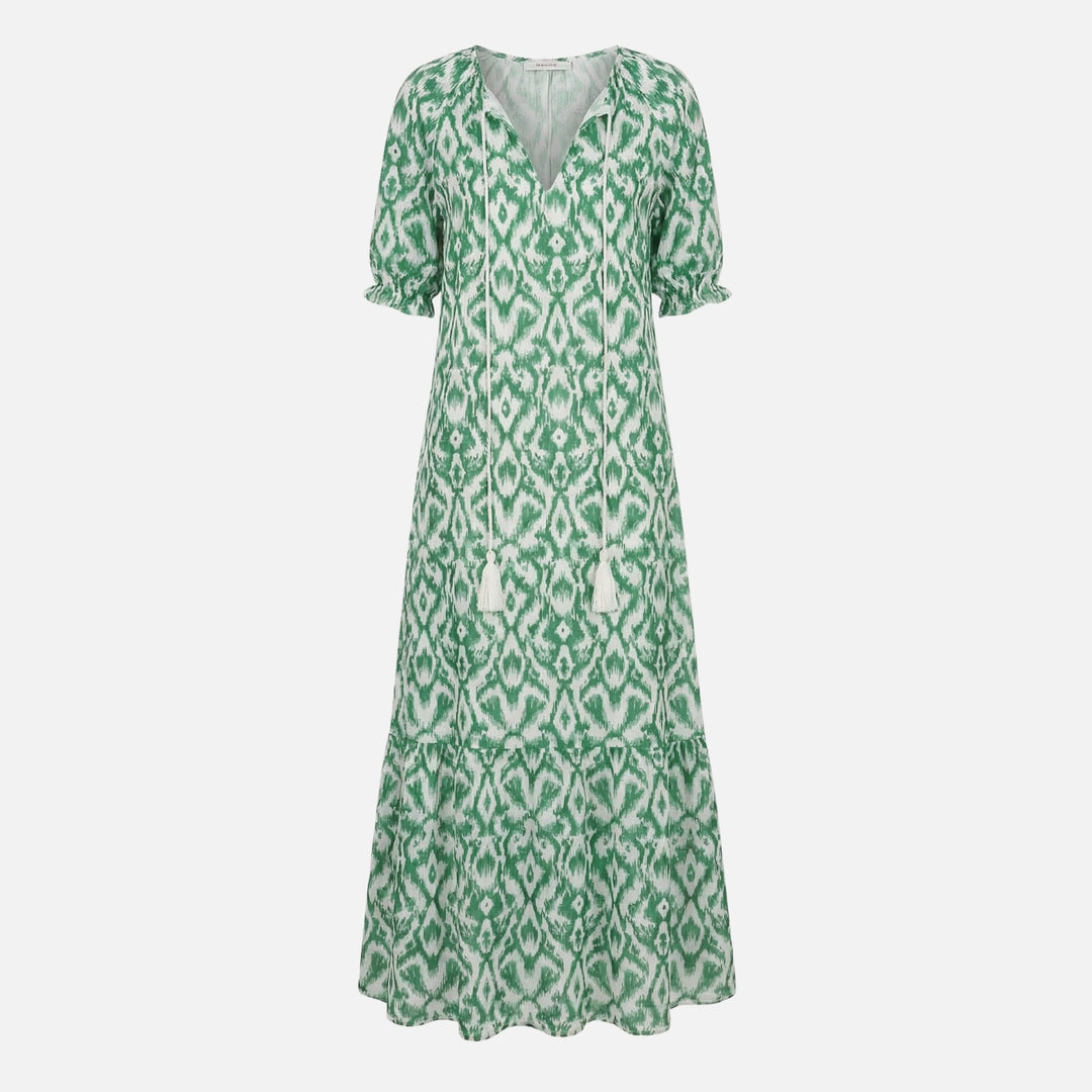 Flowy Midi Dress in Viscose Blend with V-Neck for Women