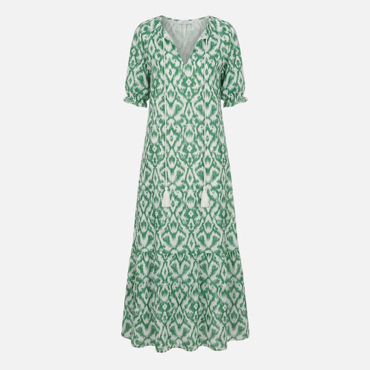Flowy Midi Dress in Viscose Blend with V-Neck for Women