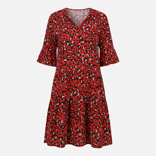 Fließendes Midikleid mit Leoparden-V-Ausschnitt für Damen
