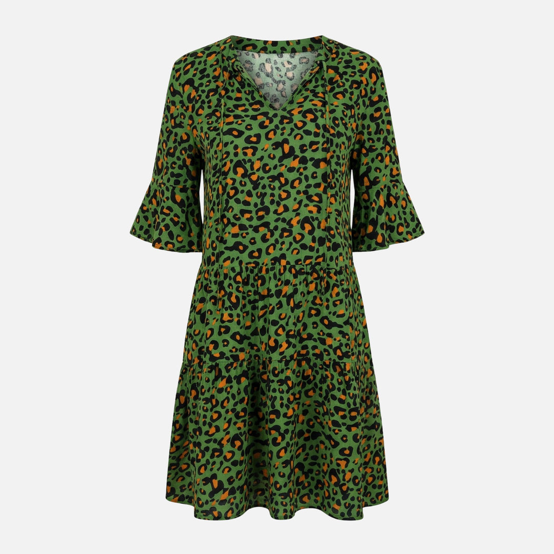 Fließendes Midikleid mit Leoparden-V-Ausschnitt für Damen
