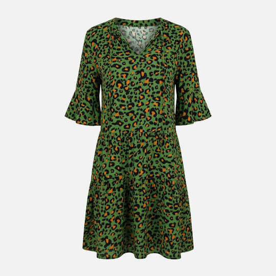 Fließendes Midikleid mit Leoparden-V-Ausschnitt für Damen
