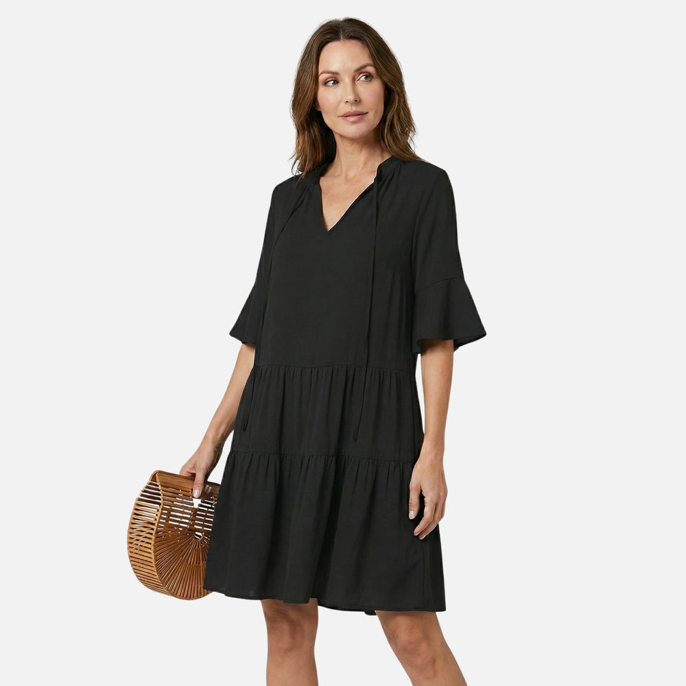 Fließendes Midikleid mit Leoparden-V-Ausschnitt für Damen