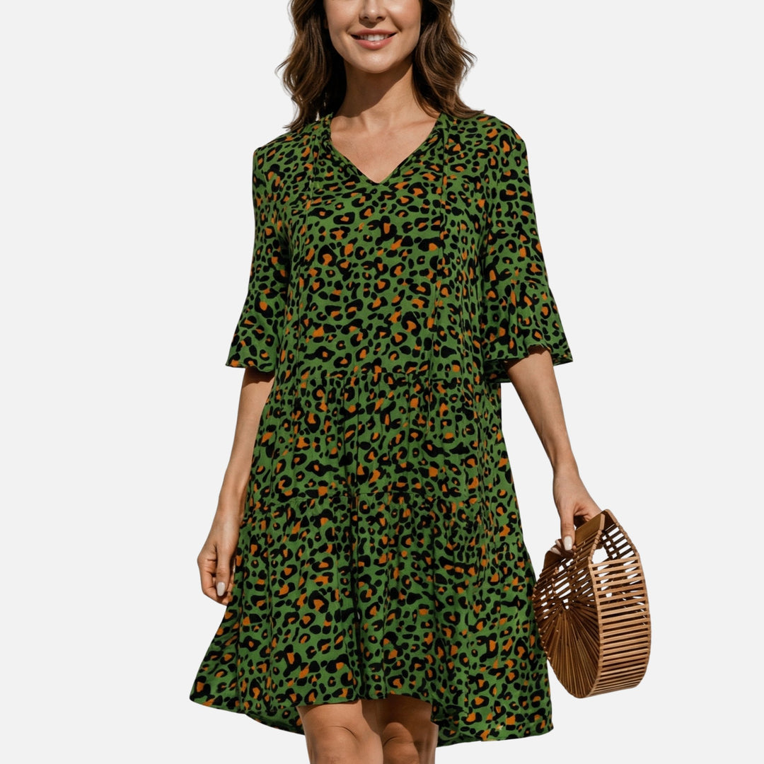 Fließendes Midikleid mit Leoparden-V-Ausschnitt für Damen