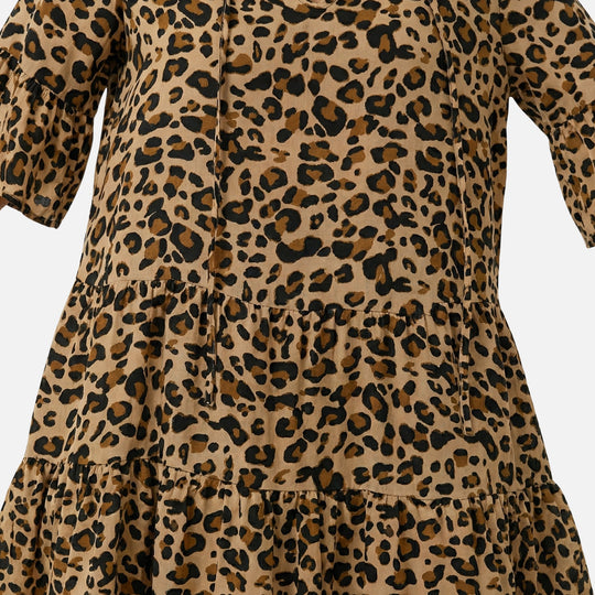 Fließendes Midikleid mit Leoparden-V-Ausschnitt für Damen