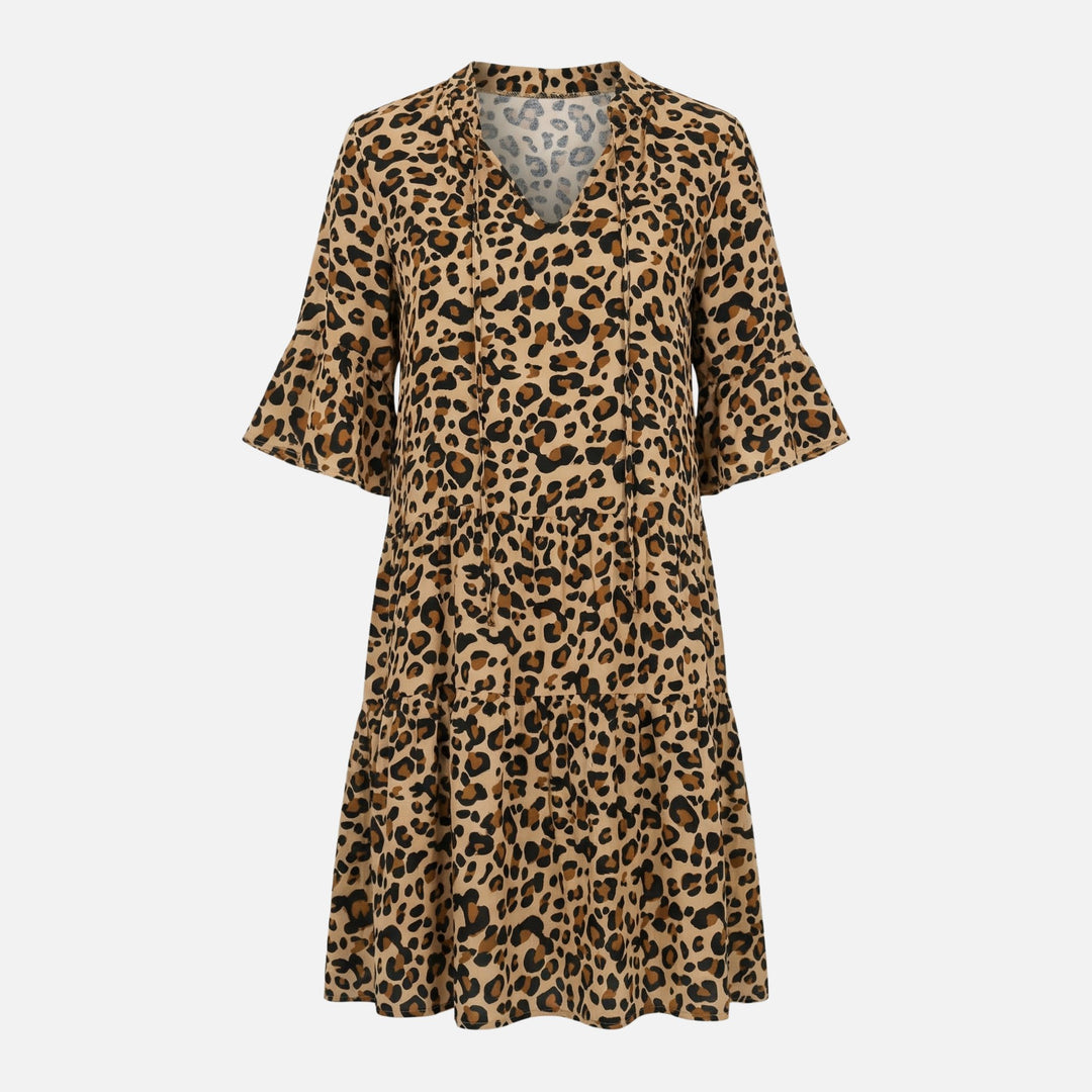 Fließendes Midikleid mit Leoparden-V-Ausschnitt für Damen